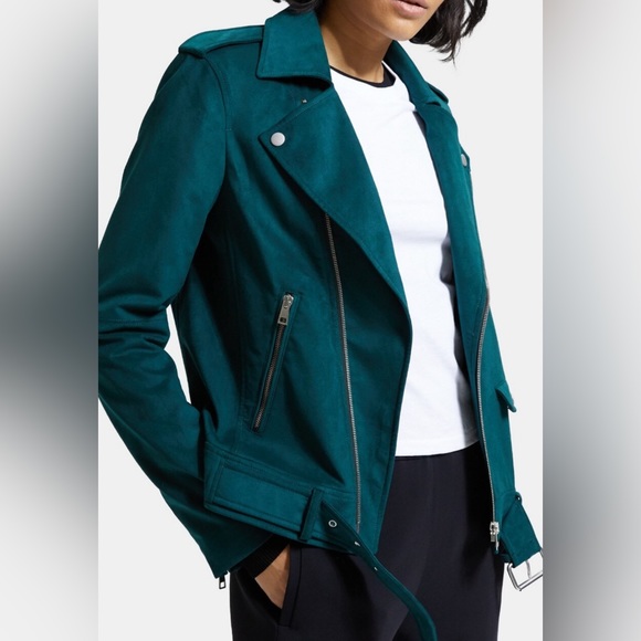 Theory Modern Moto Jacket Green Faux Suede XS NWT - Picture 4 of 10